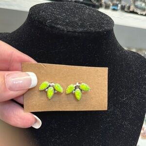 Elegant Sterling Silver and Green Opal Leaf Earrings